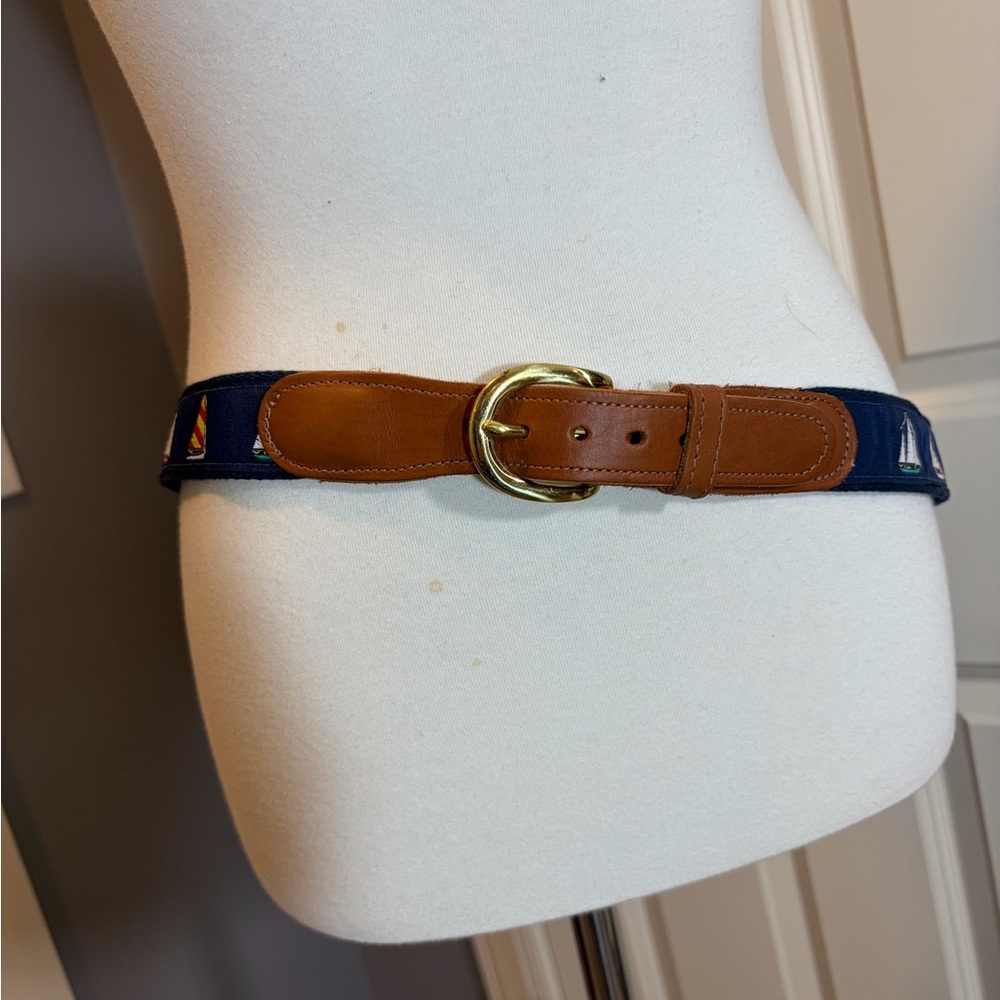 Navy and Brown Belt with Brass Buckle